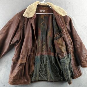 JP Tilford Harry Rosen Jacket Mens 46 Brown Leather Sherpa Aztec Lined Coat